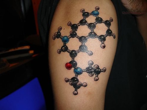 Black Ink Molecule Tattoo On Half Sleeve
